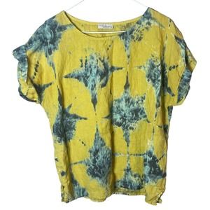 Bellambra Women’s Spring Green Linen Short Sleeve Shirt Size Small